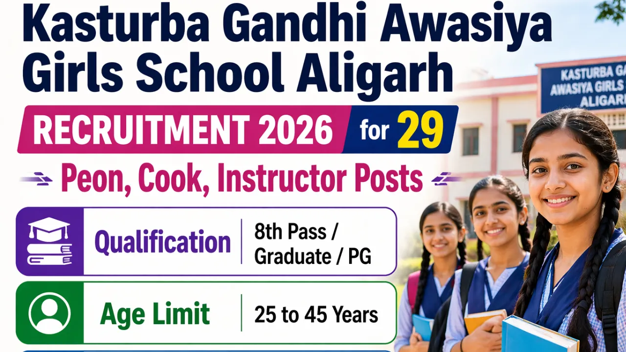 Kasturba Gandhi Awasiya Girls School Aligarh Recruitment 2026 for 29 Peon, Cook, Instructor Posts