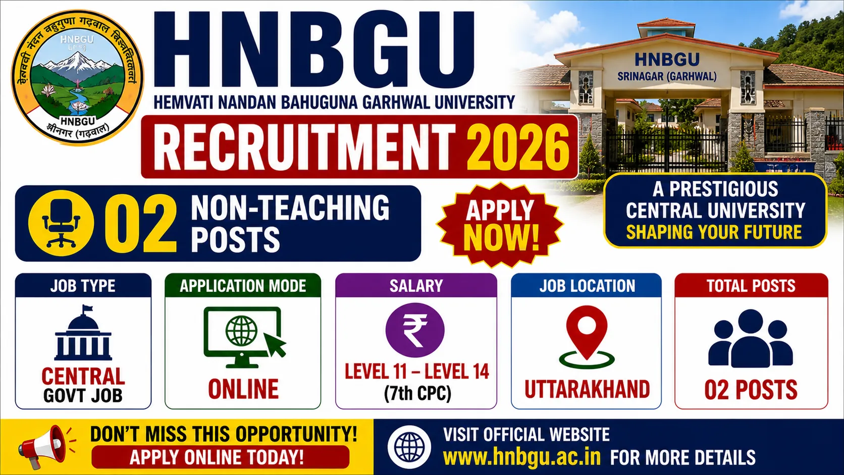 HNBGU Recruitment 2026 for 02 Non-Teaching Posts
