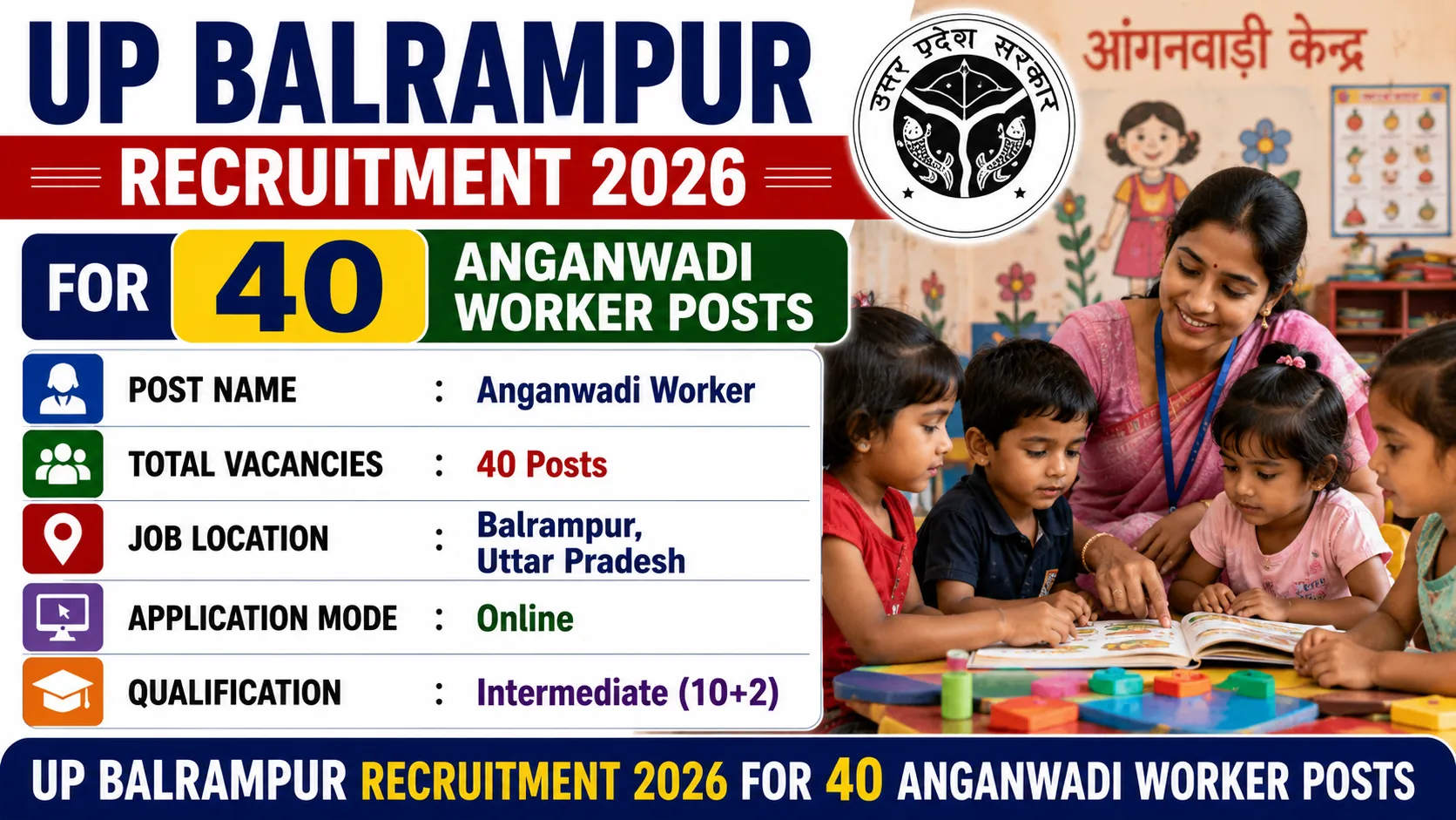 UP Balrampur Recruitment 2026 for 40 Anganwadi Worker Posts